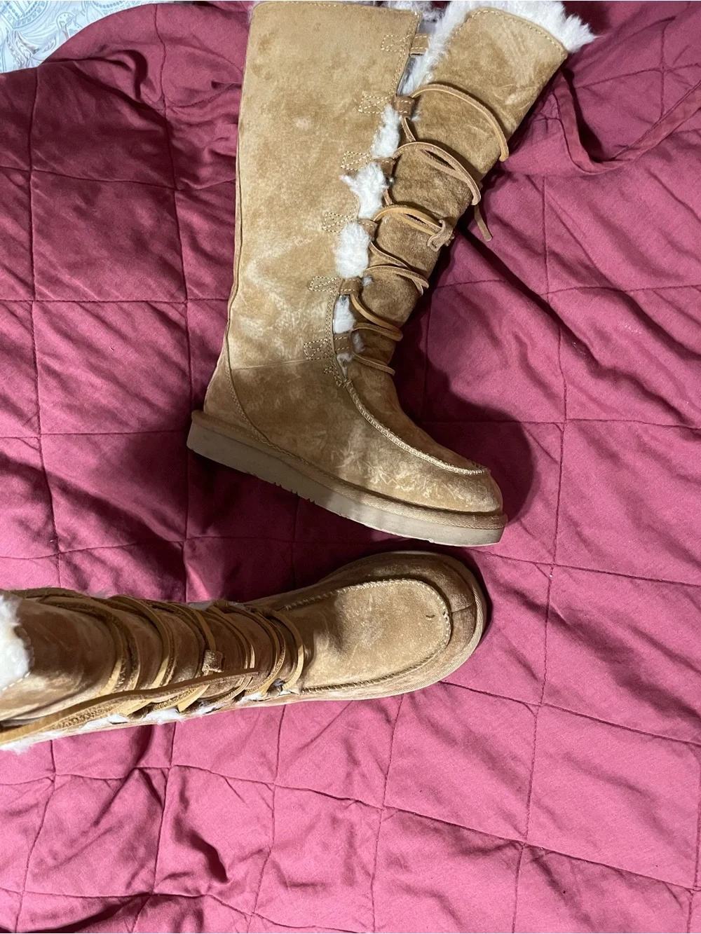 UGG Tall Chestnut Suede Lace-Up Shearling Boots